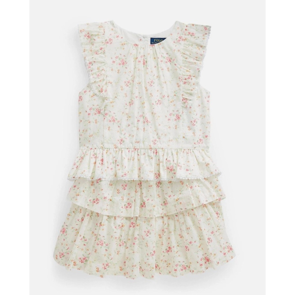 Polo by Ralph Lauren Cream Floral Ruffle Tiered Dress